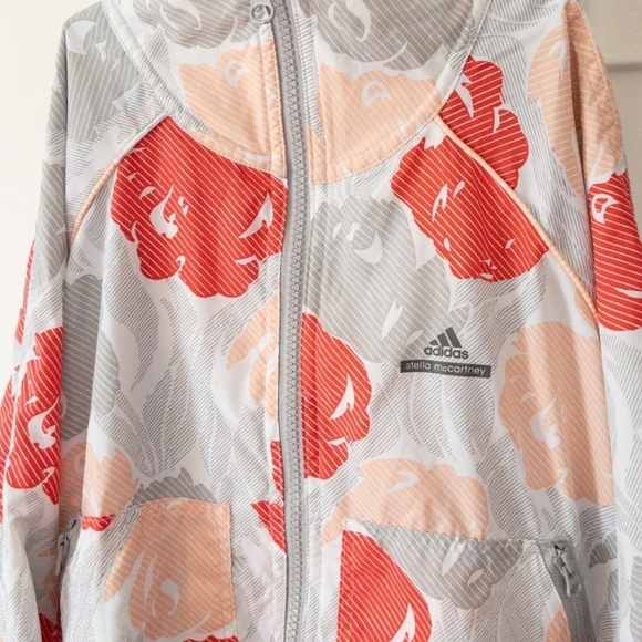 NWOT ADIDAS W/STELLA MCCARTNEY PEACH AMD GREY FLORAL WIND BREAKER SZ EXTRA SMALL - Picture 9 of 11